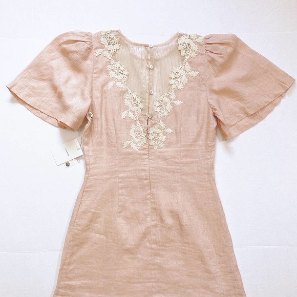 Tularosa Women's Revolve Levy Mini Linen Embroidered Natural Dress Small New - Picture 7 of 10